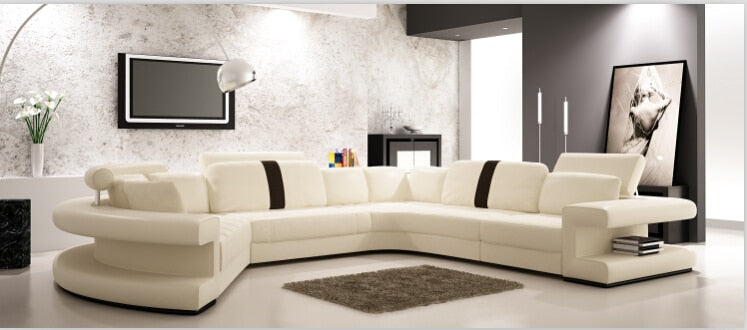 Modern corner leather sofa with sectional living room sofa set