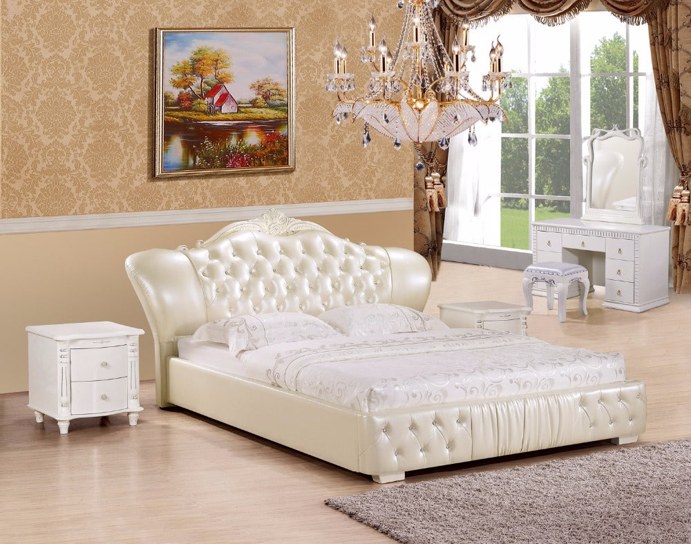 Europe and America Genuine leather bed frame Modern Soft Beds Home Bedroom Furniture cama muebles de dormitorio / camas quarto