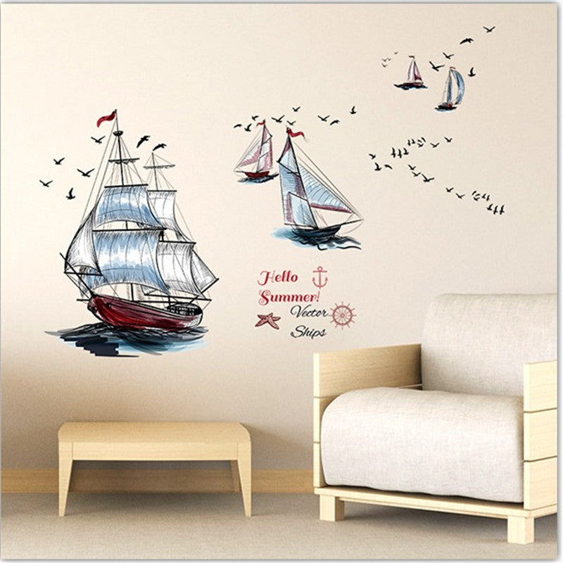 Individual Sail Boat Wall Stickers For Study Room
