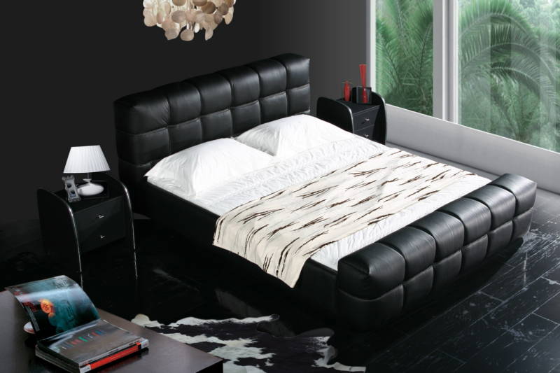 black color real genuine leather bed