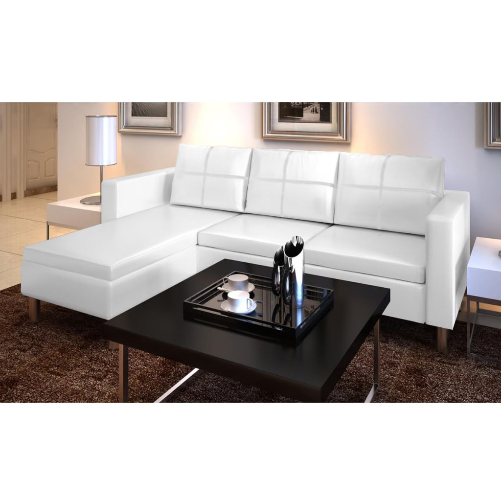 vidaXL 3-Seater L-shaped Artificial Leather Sectional Sofa White