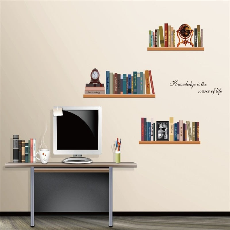 Elegant Books Shelf Wall Stickers Home Decoration