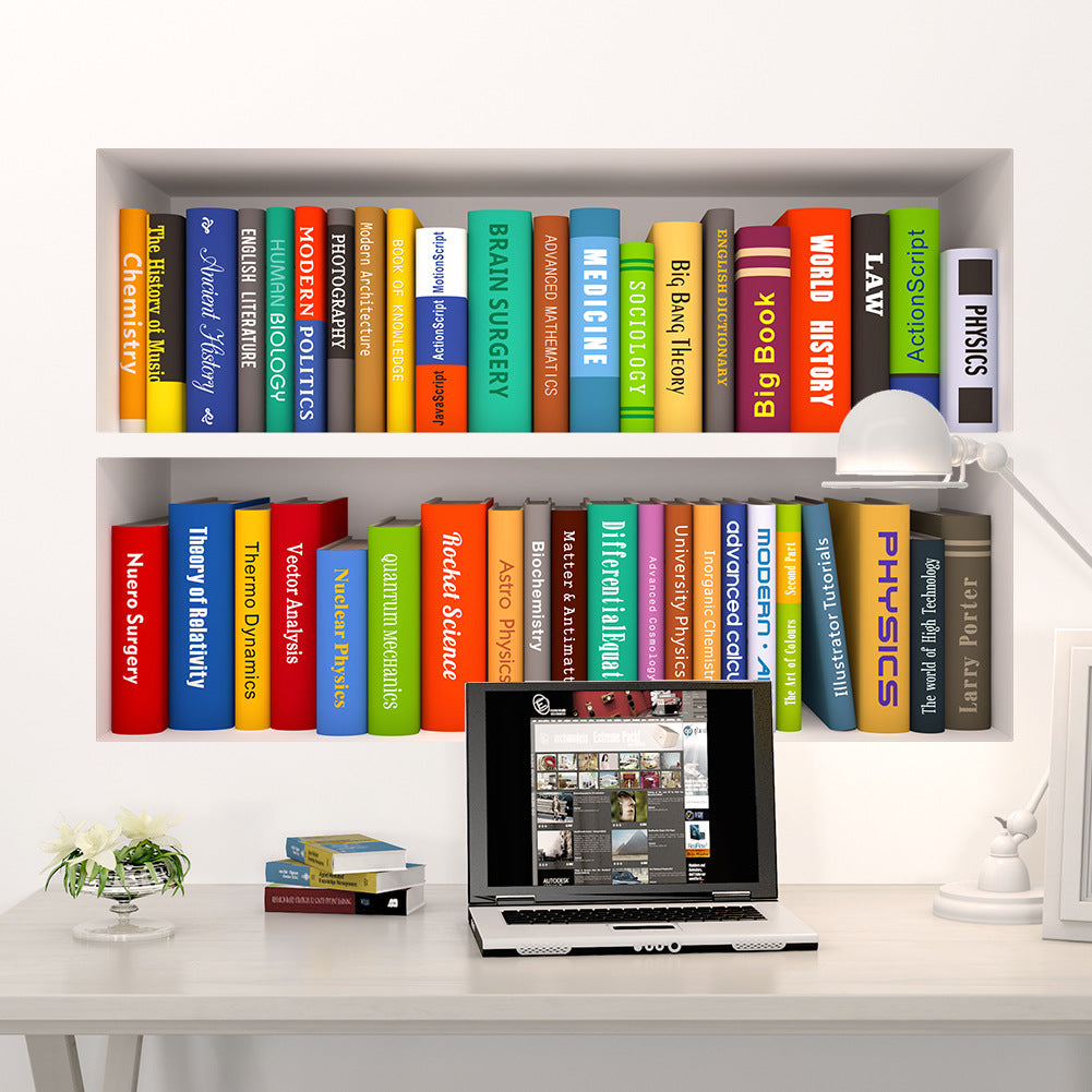 3D Stereo Bookcase Pattern Wall Sticker DIY Study Room